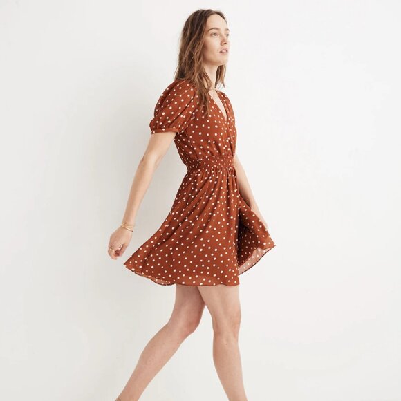 Smocked-Waist Mini Dress in Inkspot Dots Size Medium *flawed* - Picture 1 of 8